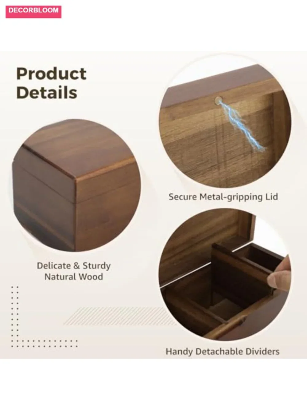 Wooden Tea Bag Organizer with 4 Compartments and Removable Dividers